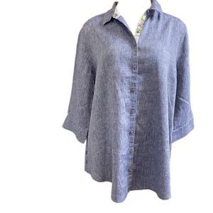Chico’s No Iron Blue Linen Top Size 16/18